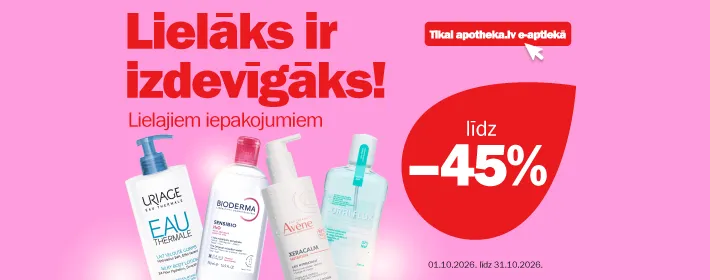 Lielāks ir izdevīgāks! Lielajiem iepakojumiem līdz −45%