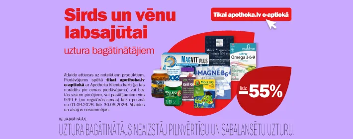 Uztura bagātinātājiem sirds un vēnu labsajūtai līdz −55%