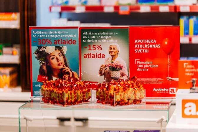 Īpaši aptiekas atklāšanas piedāvājumi Apotheka aptiekā Rīgā, A.Deglava ielā 160A.