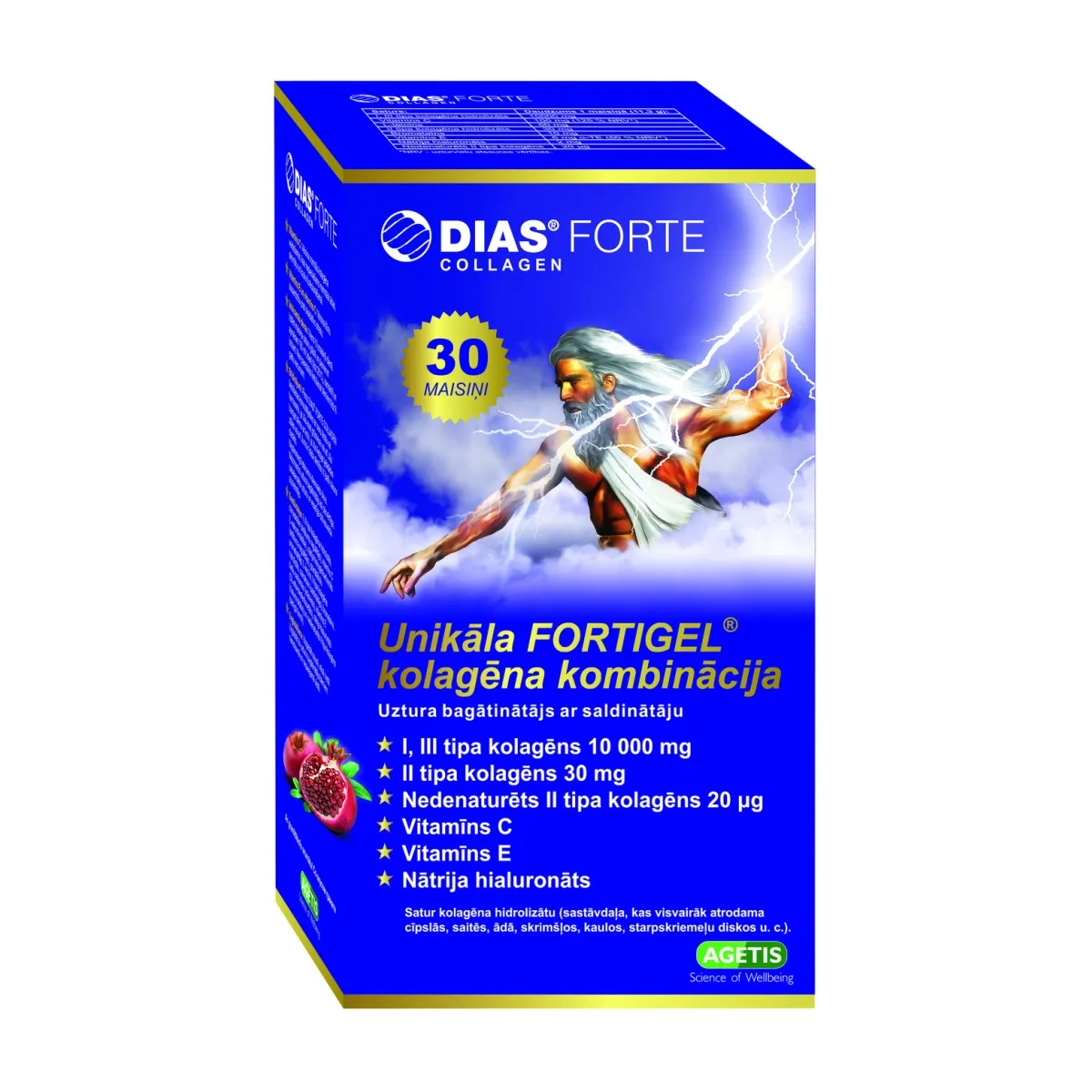 DIAS Collagen Forte pulveris ar granātābolu garšu, 30 gab. - Produkta attēls