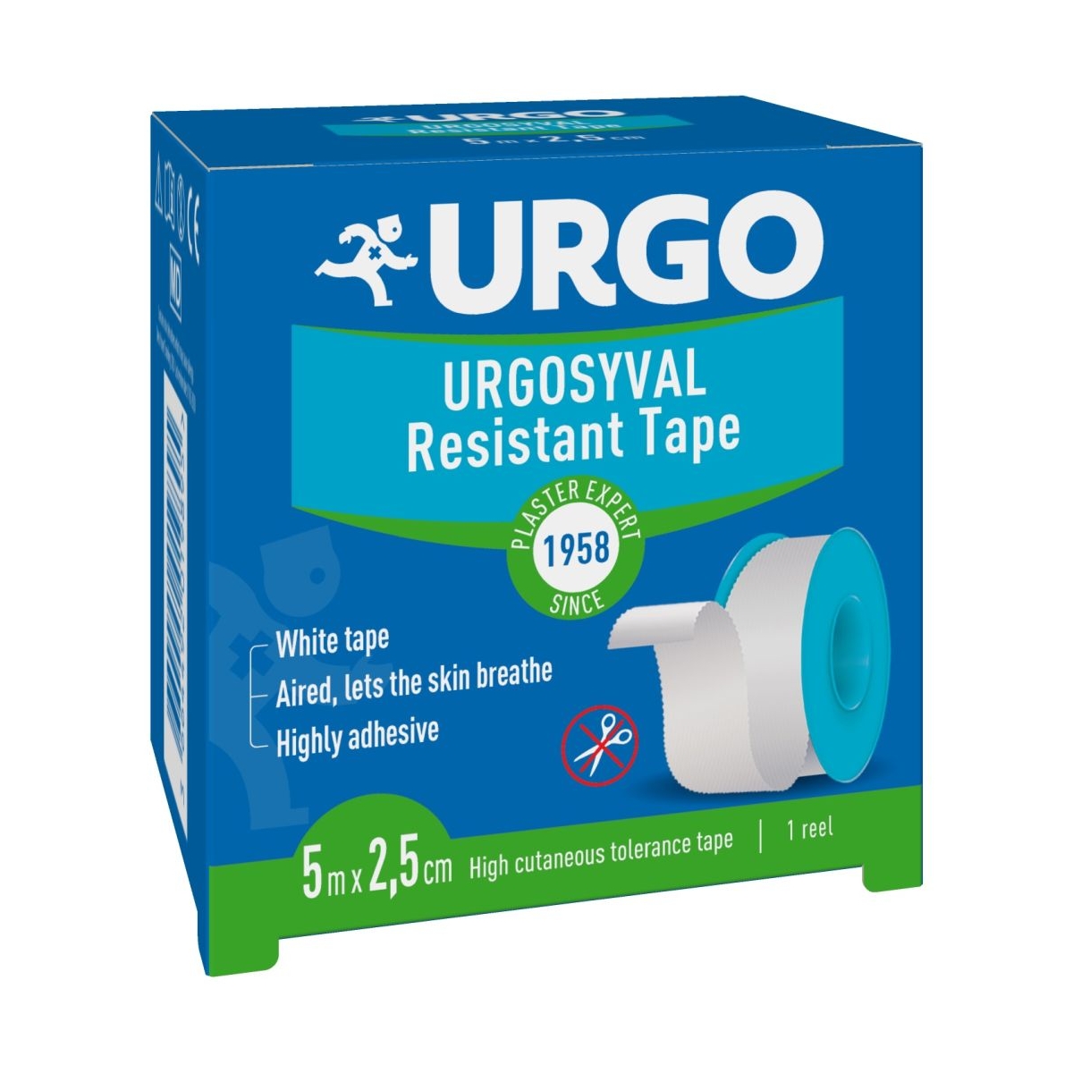 URGO SYVAL izturīgs lentveida plāksteris 5 m x 2,5 cm - Produkta attēls