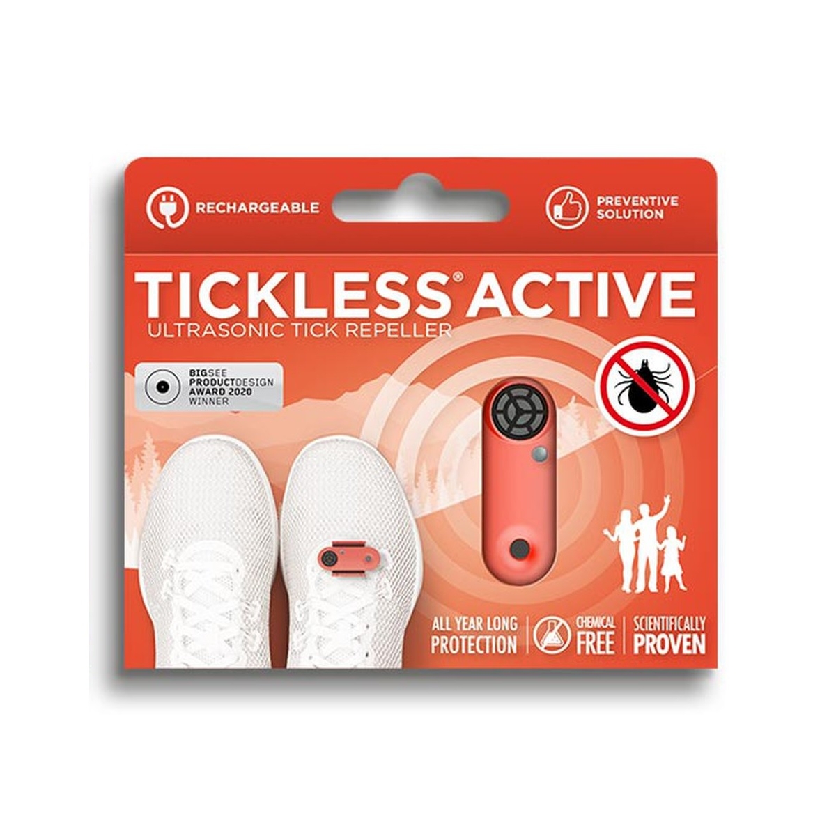 Tickless Active ultraskaņas repelenta ierīce, sarkana (USB lādējama)