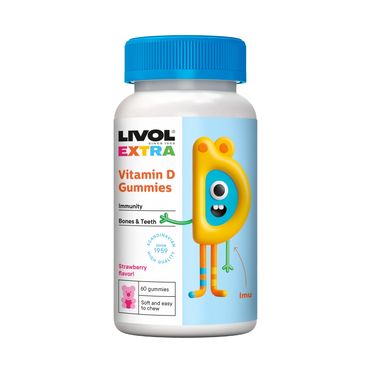 LIVOL EXTRA vitamīna D košļājamās pastilas lācīšu formā, 60 gab. - Produkta attēls