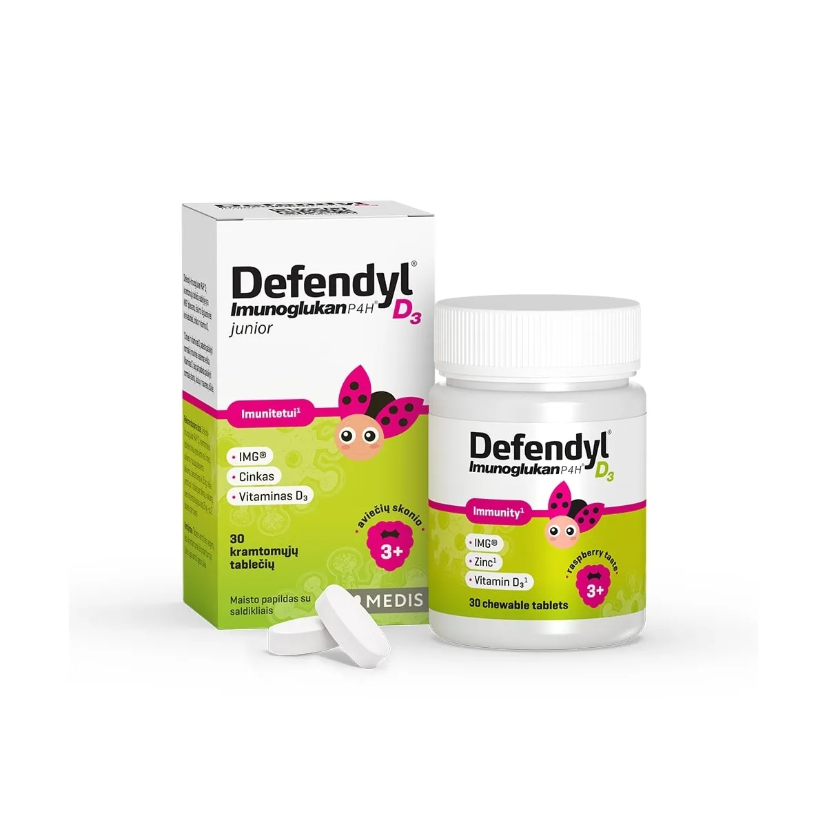 DEFENDYL® Imunoglukan P4H D3 Junior košļ. tabletes, 30 gab. - Produkta attēls