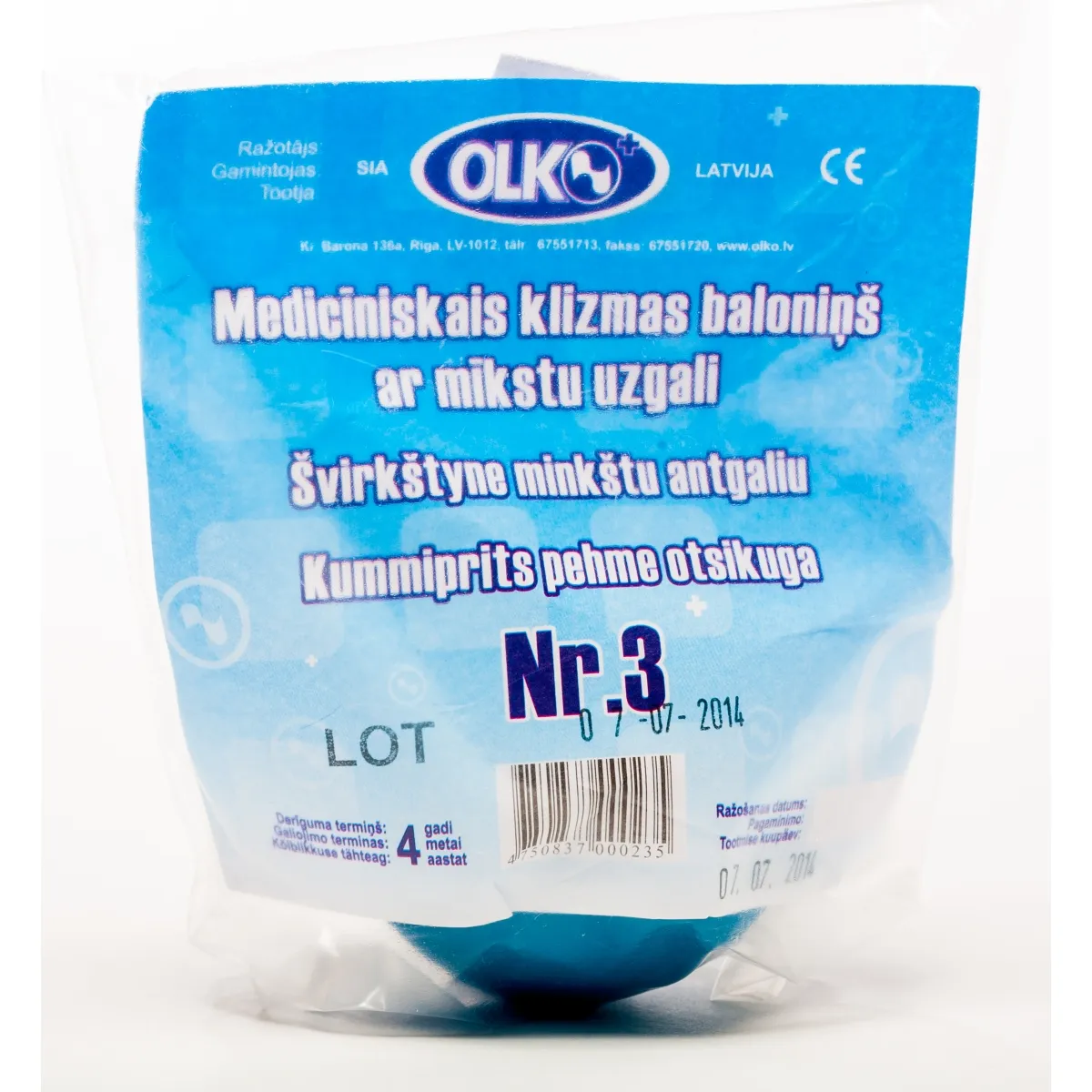 GUMIJAS KLIZMAS BALONS AR MĪKSTO UZGALI NR.3 (OLKO) - Produkta attēls