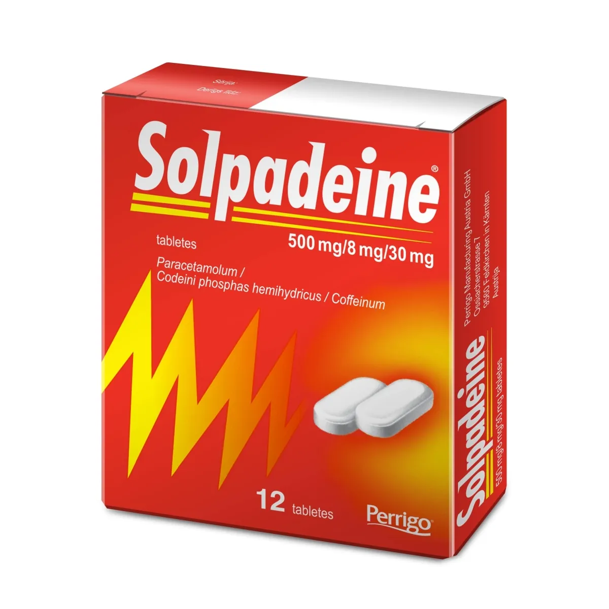 SOLPADEINE 500 mg/ 8 mg / 30 mg tabletes, 12 gab - Produkta attēls