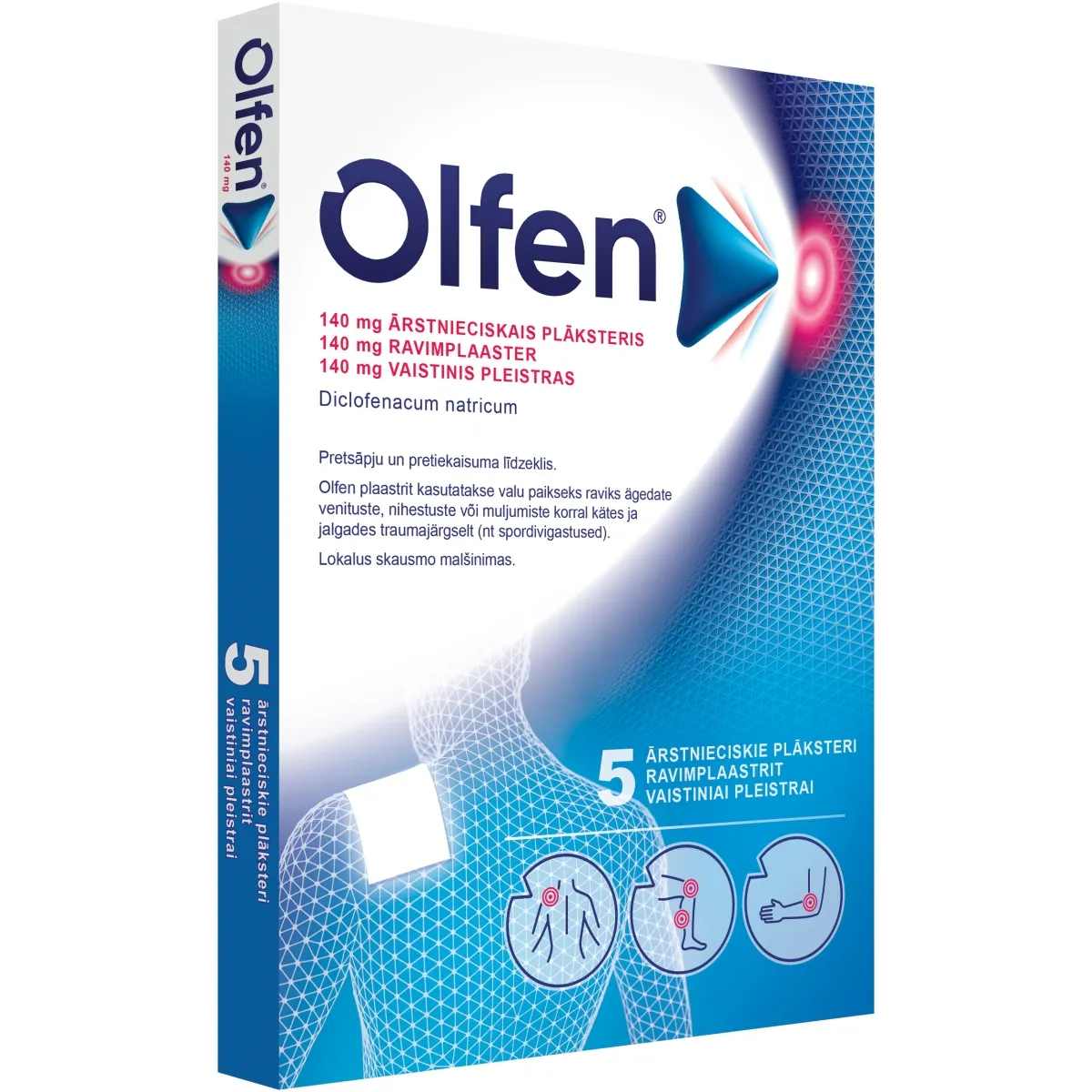 OLFEN 140 mg ārstnieciskie plāksteri, 5 gab. - Produkta attēls