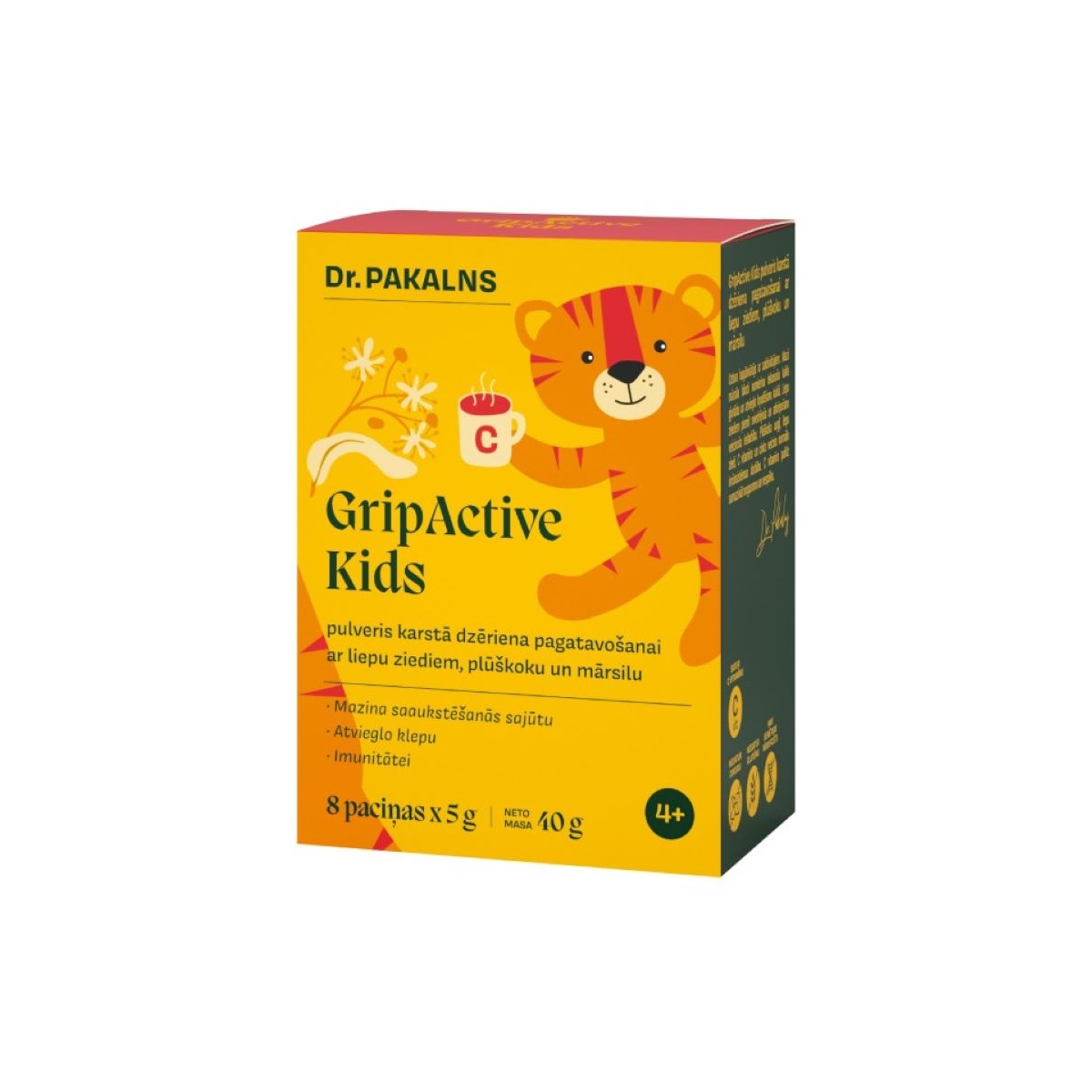DR.PAKALNS GripActtive Kids pulveris karstā dzēriena pagatavošanai 5 g x 8 - Produkta attēls