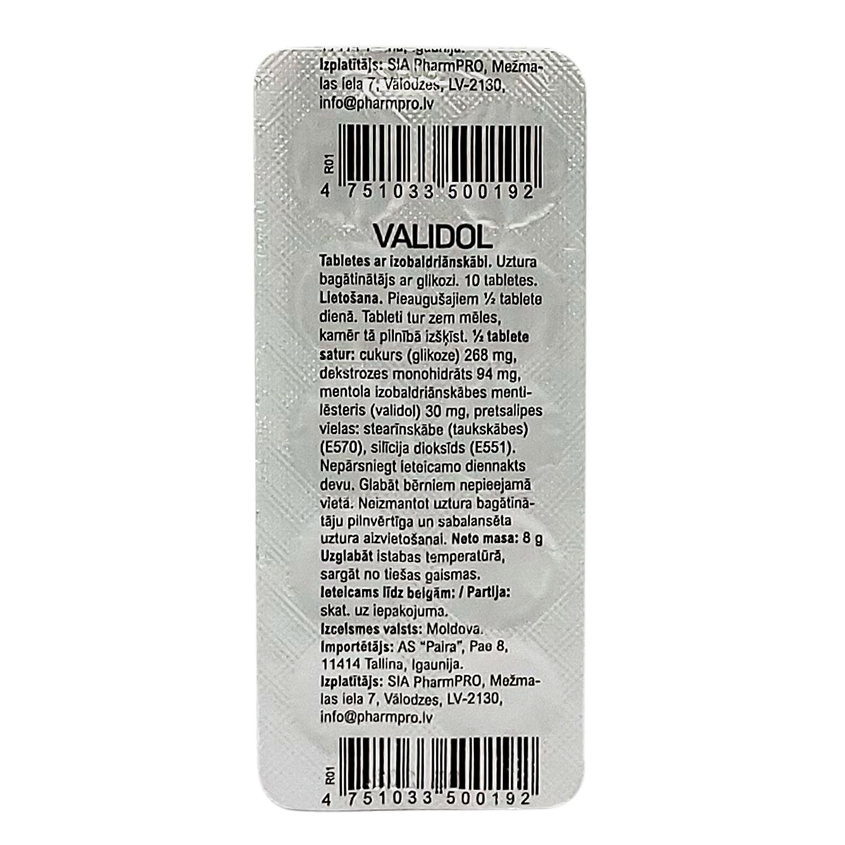 Validol tabletes N10 - Produkta attēls