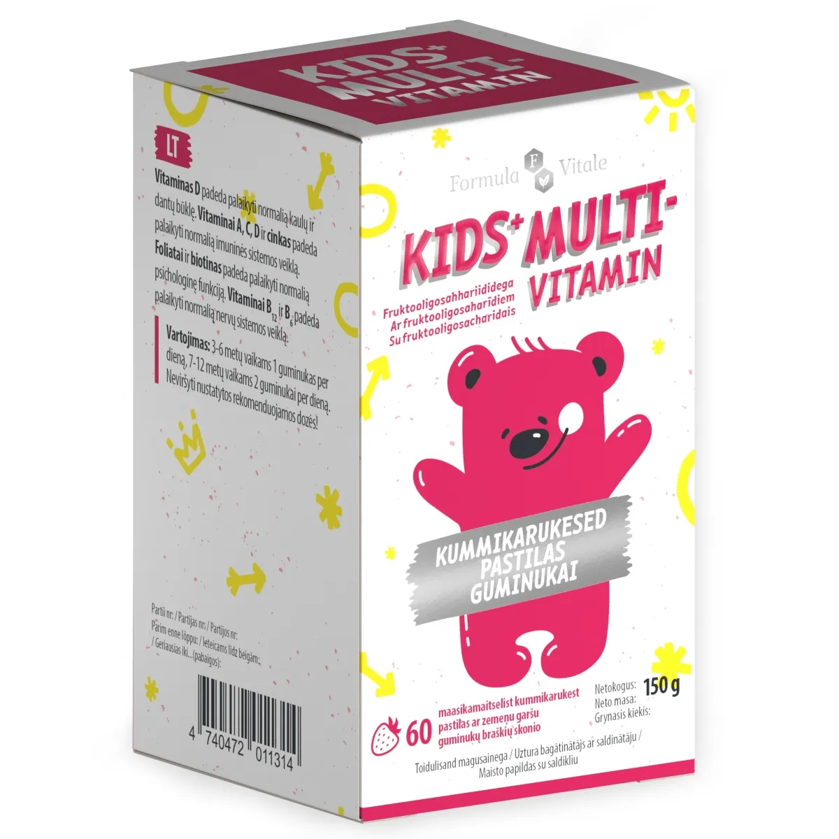 FORMULA VITALE KIDS+ MULTI GUMIJAS LĀCĪŠI, 60 gab. - Produkta attēls