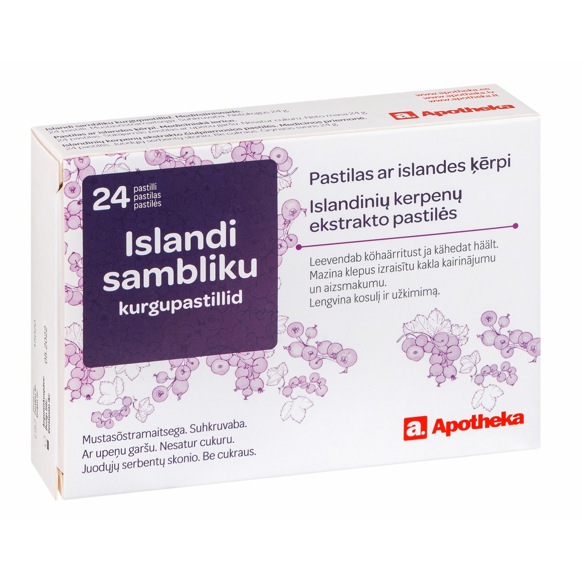 APOTHEKA Pastilas ar Islandes ķērpi, 24 gab - Produkta attēls