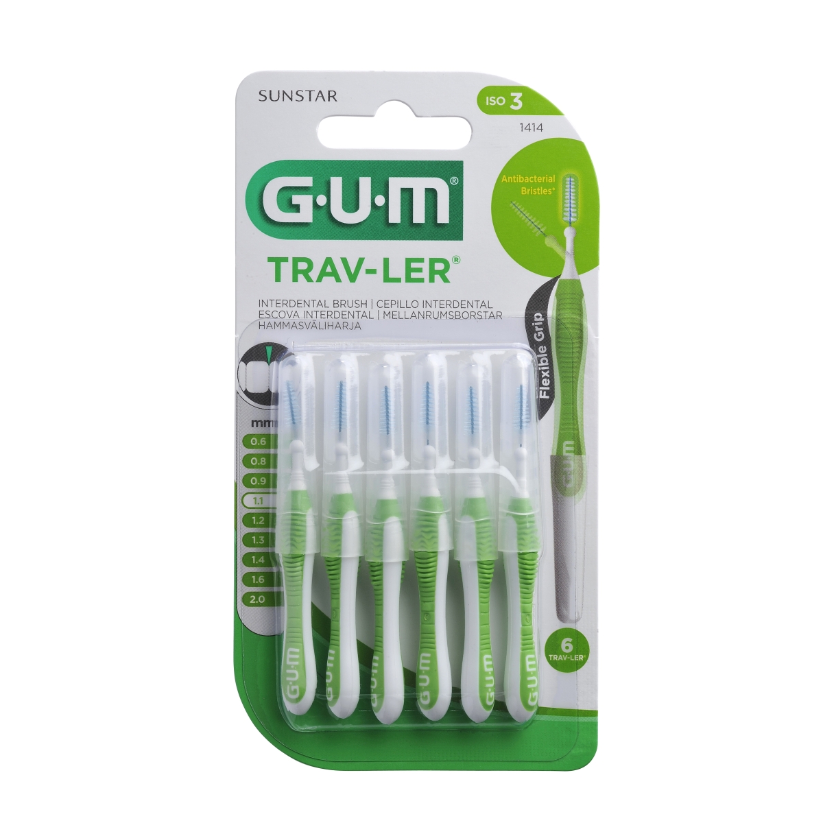 GUM® Trav-Ler starpzobu birstīte, 1,1 mm, 6 gab - Produkta attēls