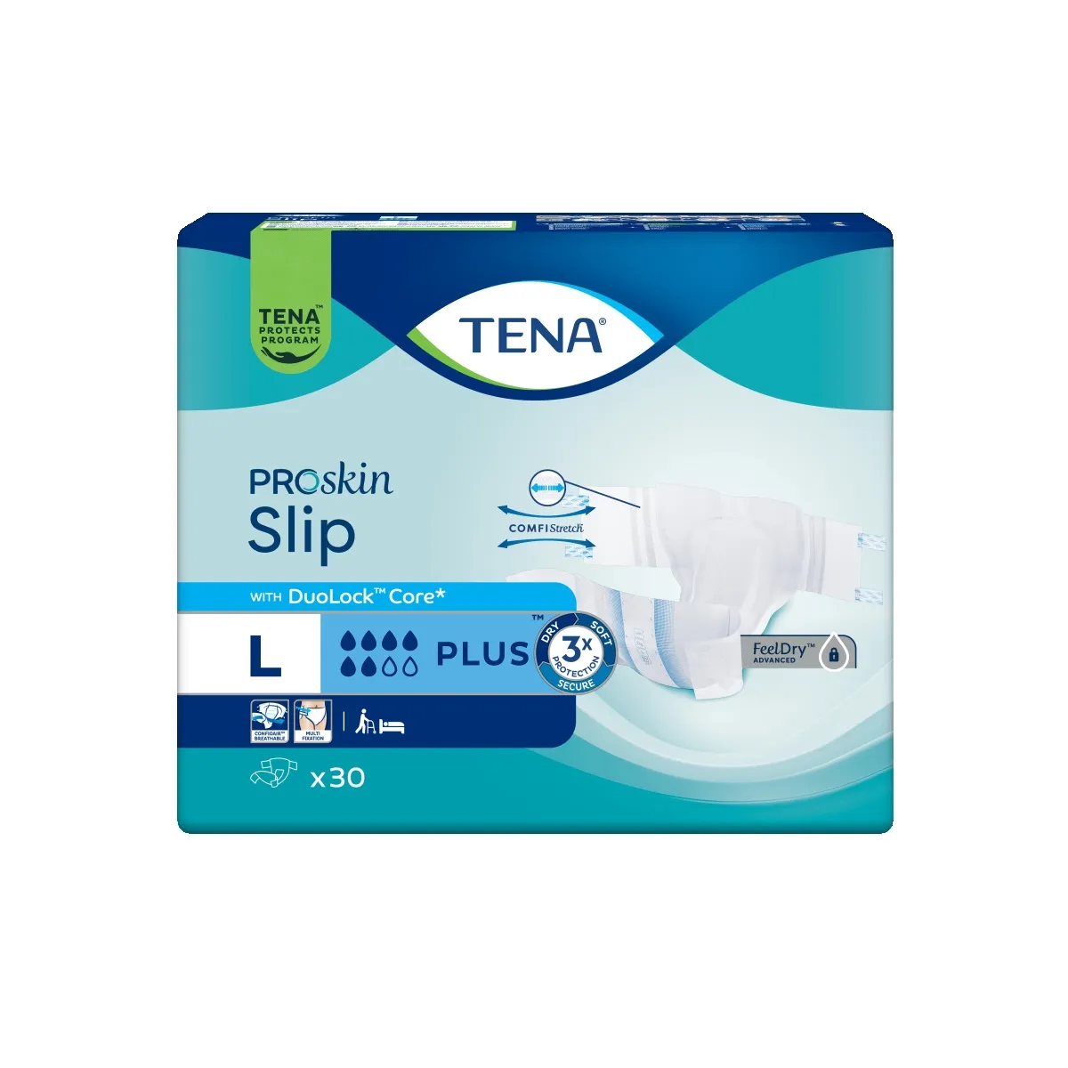 TENA Slip Plus autiņbikses, L izmērs (92–150cm), 30 gab. - Produkta attēls