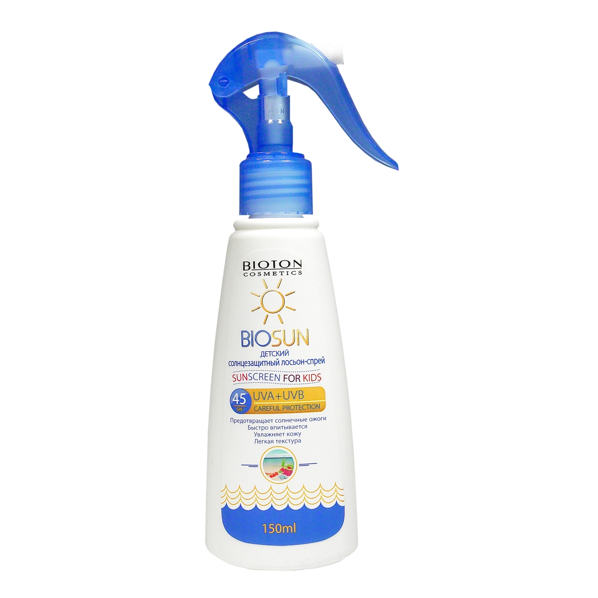 BIOSUN Saules aizsarglosjons-sprejs bērniem SPF 45, 150 ml - Produkta attēls