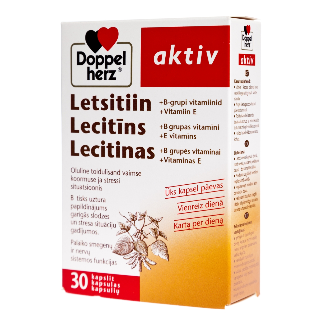 DOPPELHERZ® Aktiv Lecitīns + B grupas vitamīni +E vitamīns kapsulas, 30 gab. - Produkta attēls
