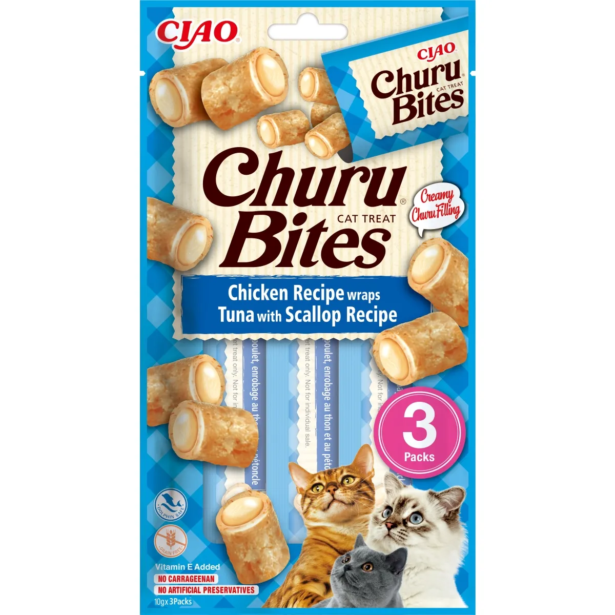 Churu Bites rullīši kaķiem, vista ar tunci&ķemmītēm 30g(10gx3) N12 - Produkta attēls