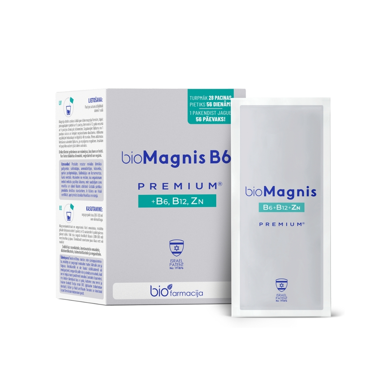bioMAGNIJS B6 premium® +B6, B12 un Cinks pulveris, 28 gab. - Produkta attēls