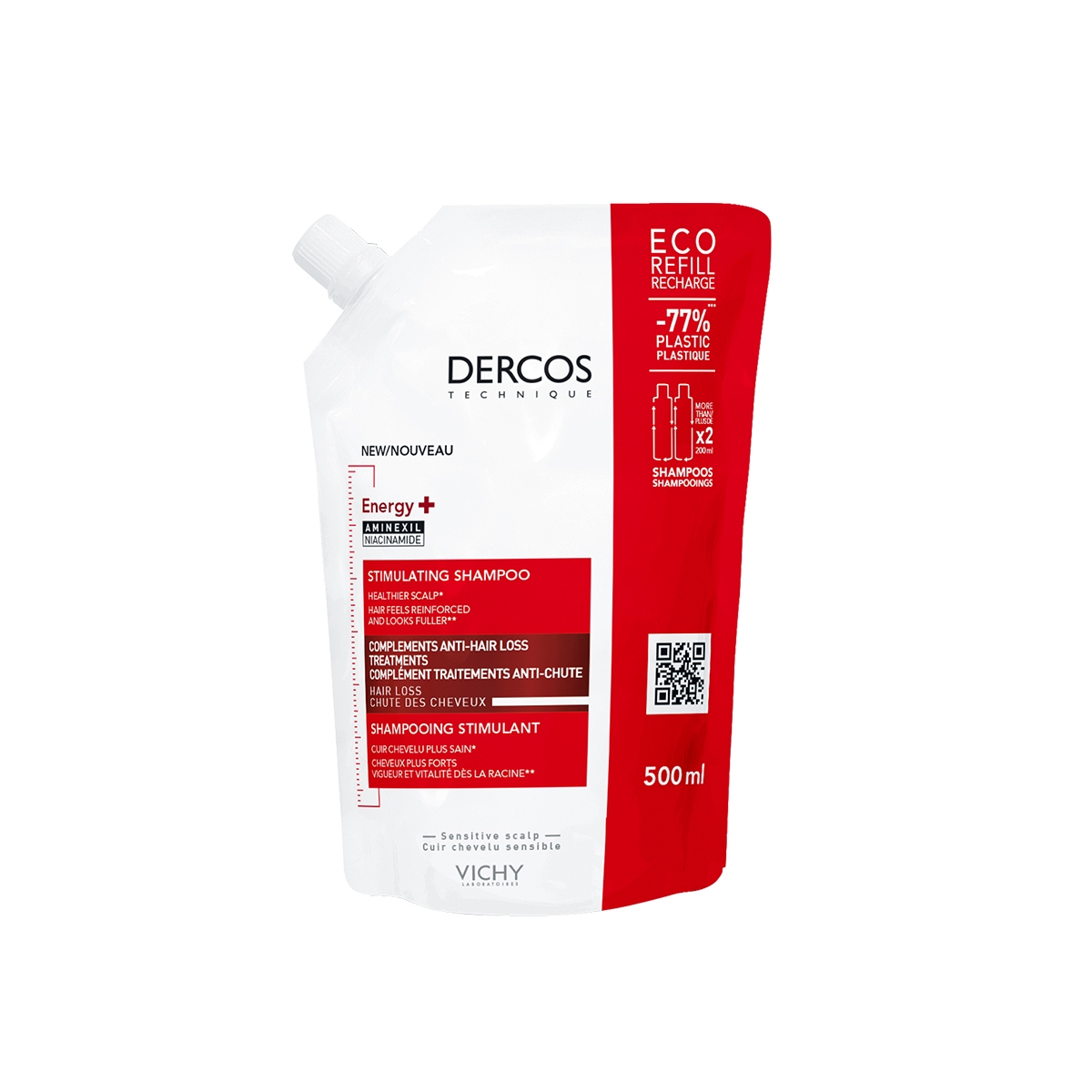 VICHY DERCOS Energy+ stiprinošs šampūns, atkārtoti uzpildāms iepakojum - Produkta attēls