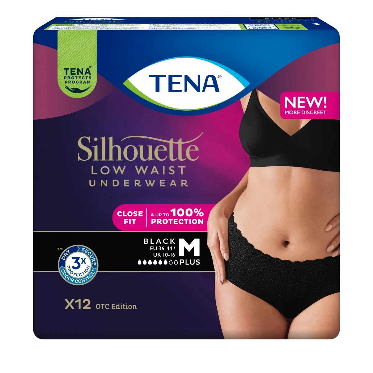 TENA Silhouette Pants Plus Noir bikses melnā krāsā, M izmērs, 12 gab. - Produkta attēls