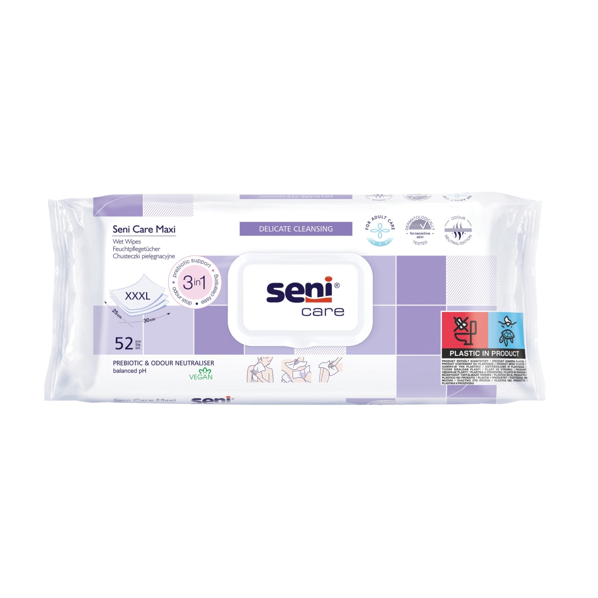 SENI CARE Maxi mitrās salvetes 3in1, 52 gab. - Produkta attēls