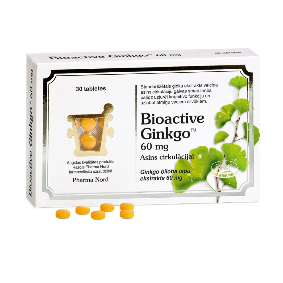 BIOACTIVE Ginkgo 60 mg tabletes, 30 gab. - Produkta attēls