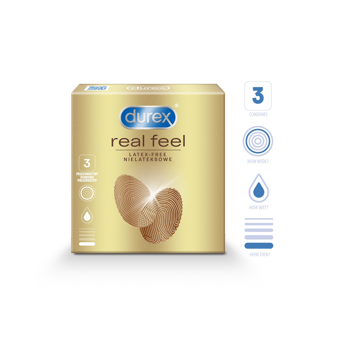 DUREX Real Feel prezervatīvi, 3 gab. - Produkta attēls
