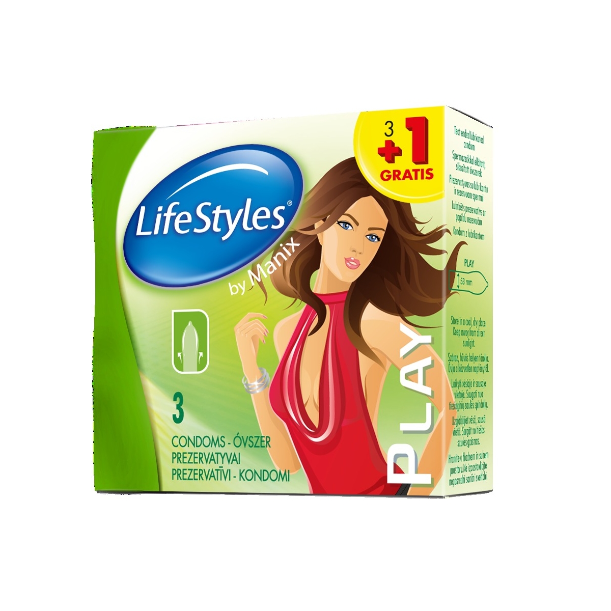 LIFESTYLES Manix Play prezervatīvi, 3 gab + 1 gab dāvanā - Produkta attēls