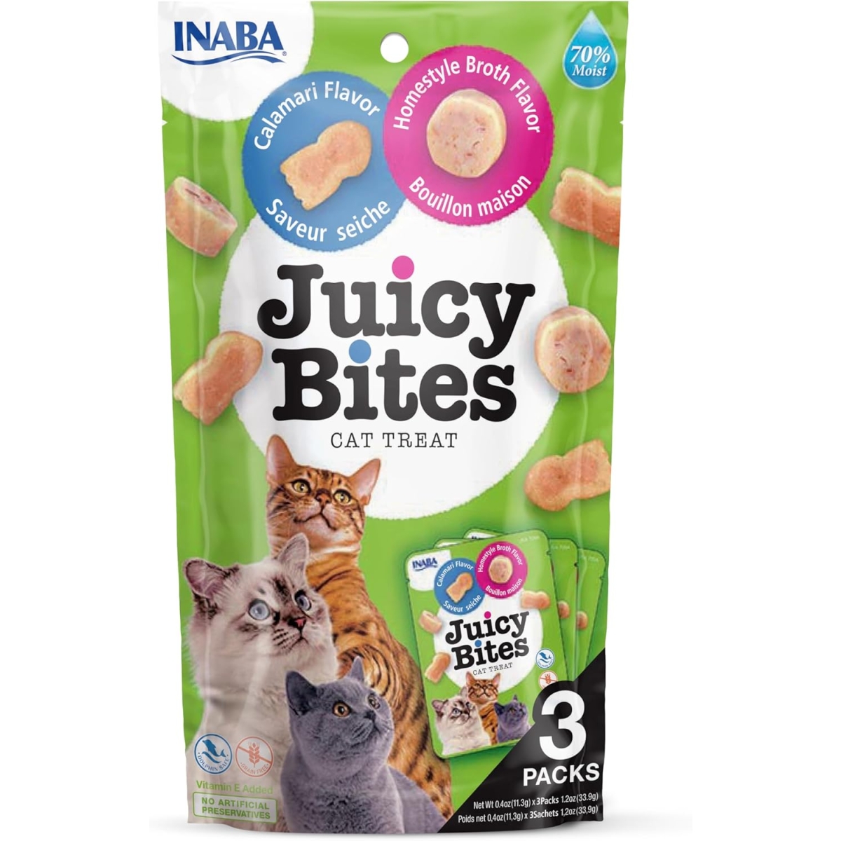 Churu Juicy Bites gabaliņi kaķiem, kalmārs&buljons 33,9g (11,3gx3) N6 - Produkta attēls