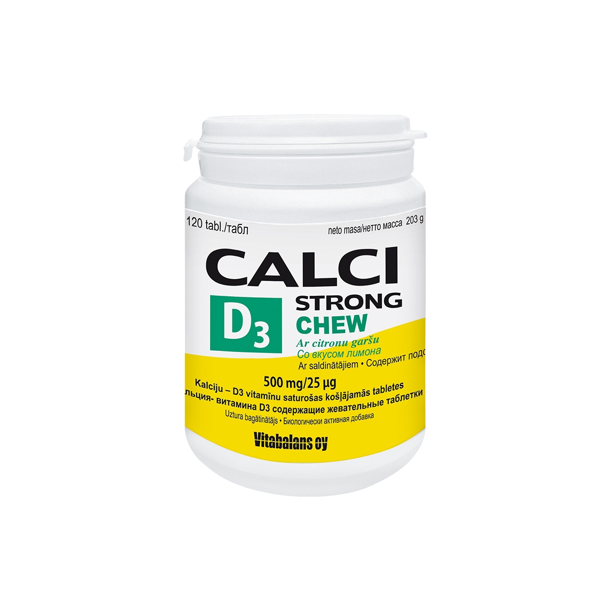 Calci Strong + D3 Chew košļājamās tabletes ar citrona garšu, 120 gab. - Produkta attēls