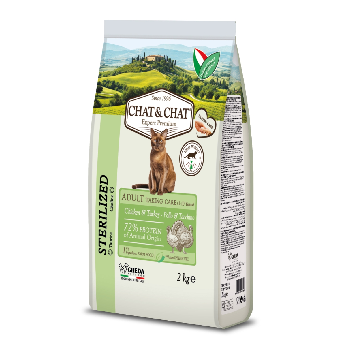 Gheda Chat&Chat Sterilized kaķu sausā barība ar vistu/tītaru, 2kg - Produkta attēls