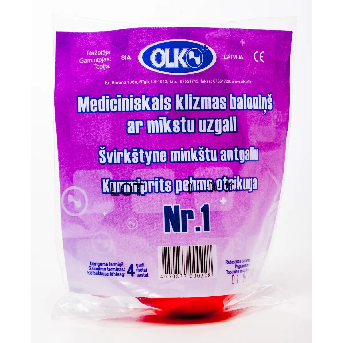 GUMIJAS KLIZMAS BALONS AR MĪKSTO UZGALI NR.1 (OLKO) - Produkta attēls