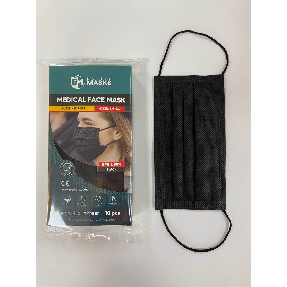 MASKAS MEDICINISKĀS 3-K TYPE IIR BM220 MELNAS N10 - Produkta attēls