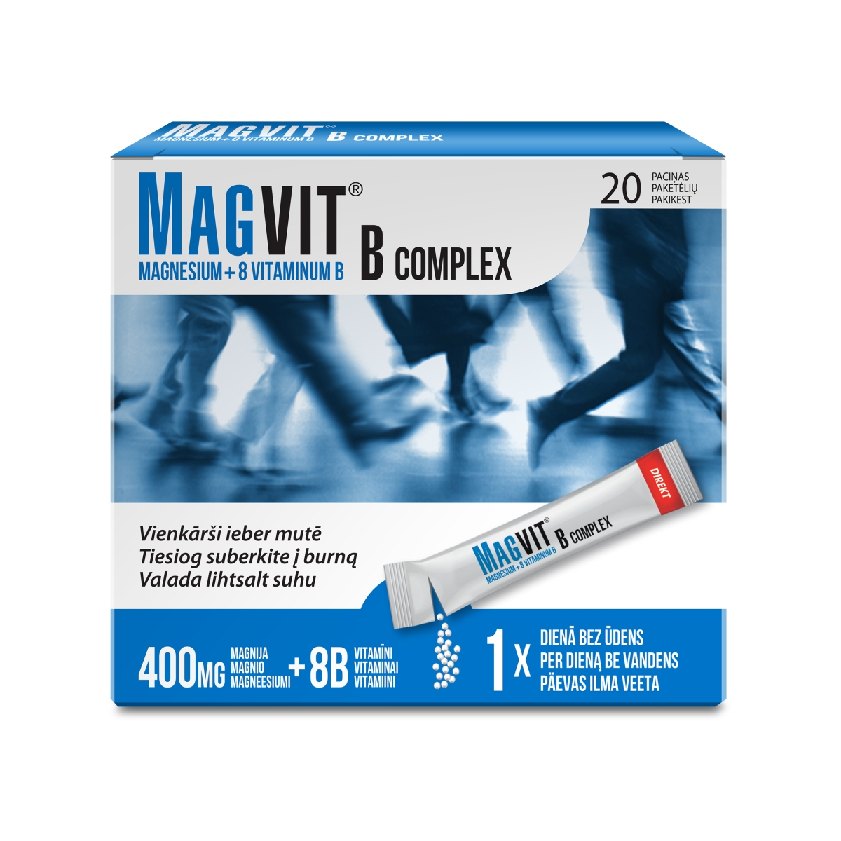 Magvit B complex 400 mg magnija + 8B grupas vitamīni, šķīst. granulas