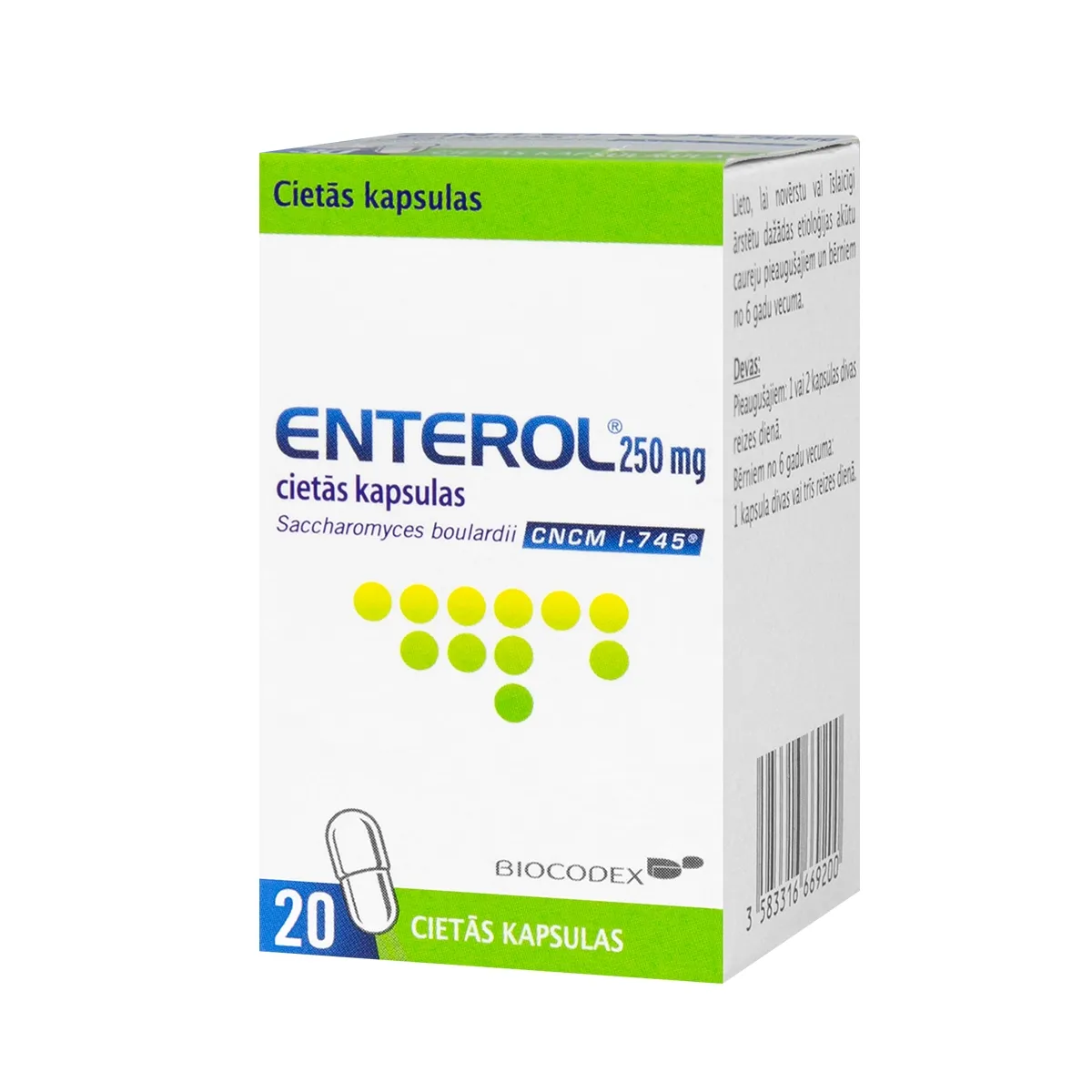 ENTEROL 250mg kapsulas, 20 gab. - Produkta attēls