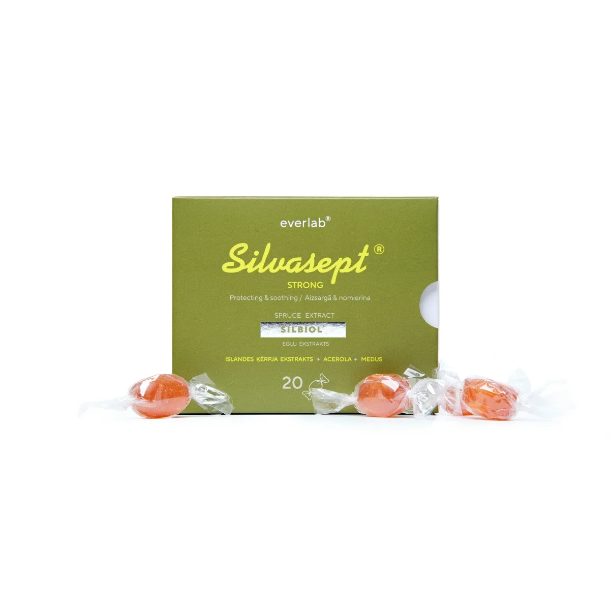 SILVASEPT Strong karameles, 20 gab - Produkta attēls