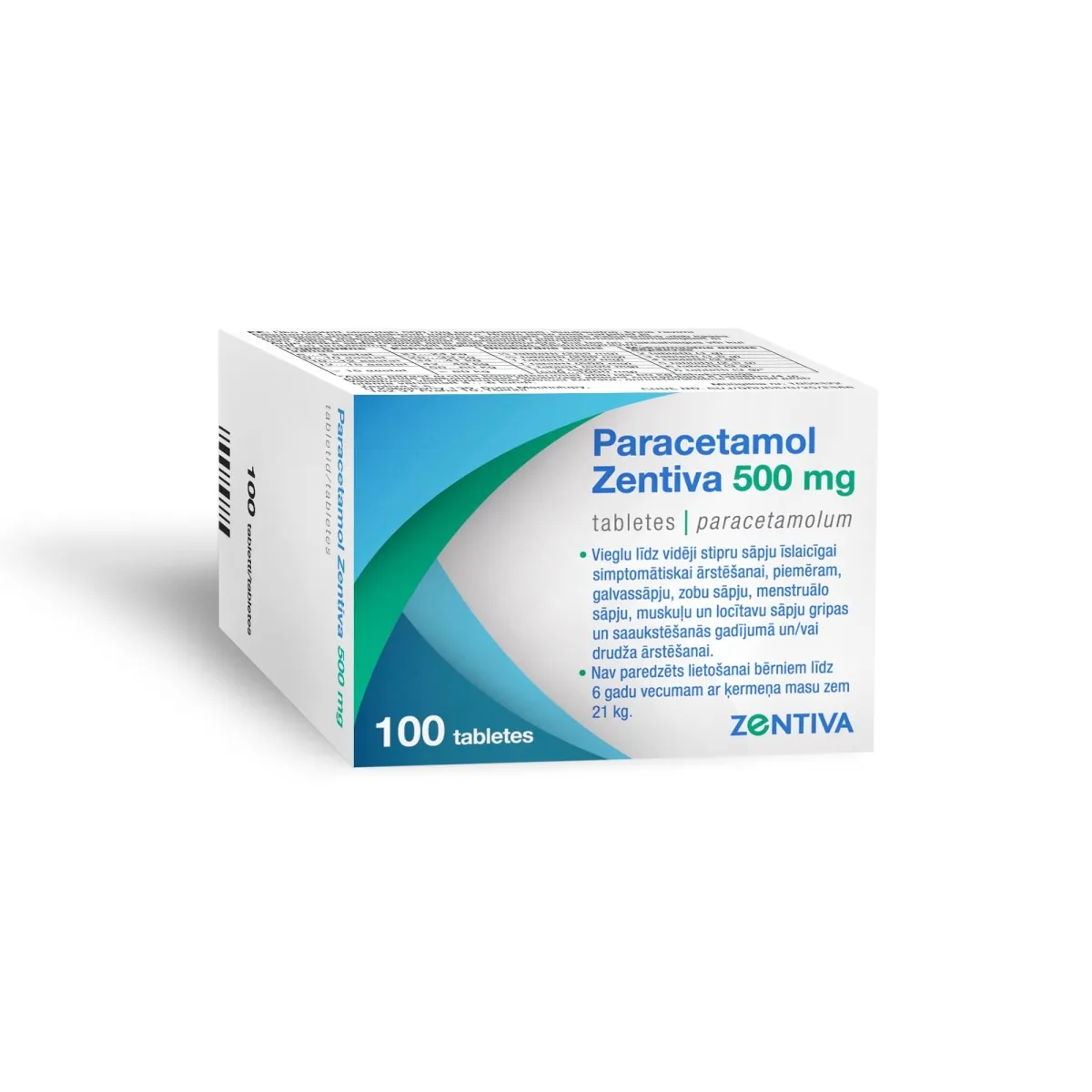 PARACETAMOL Zentiva 500 mg tabletes, 100 gab - Produkta attēls