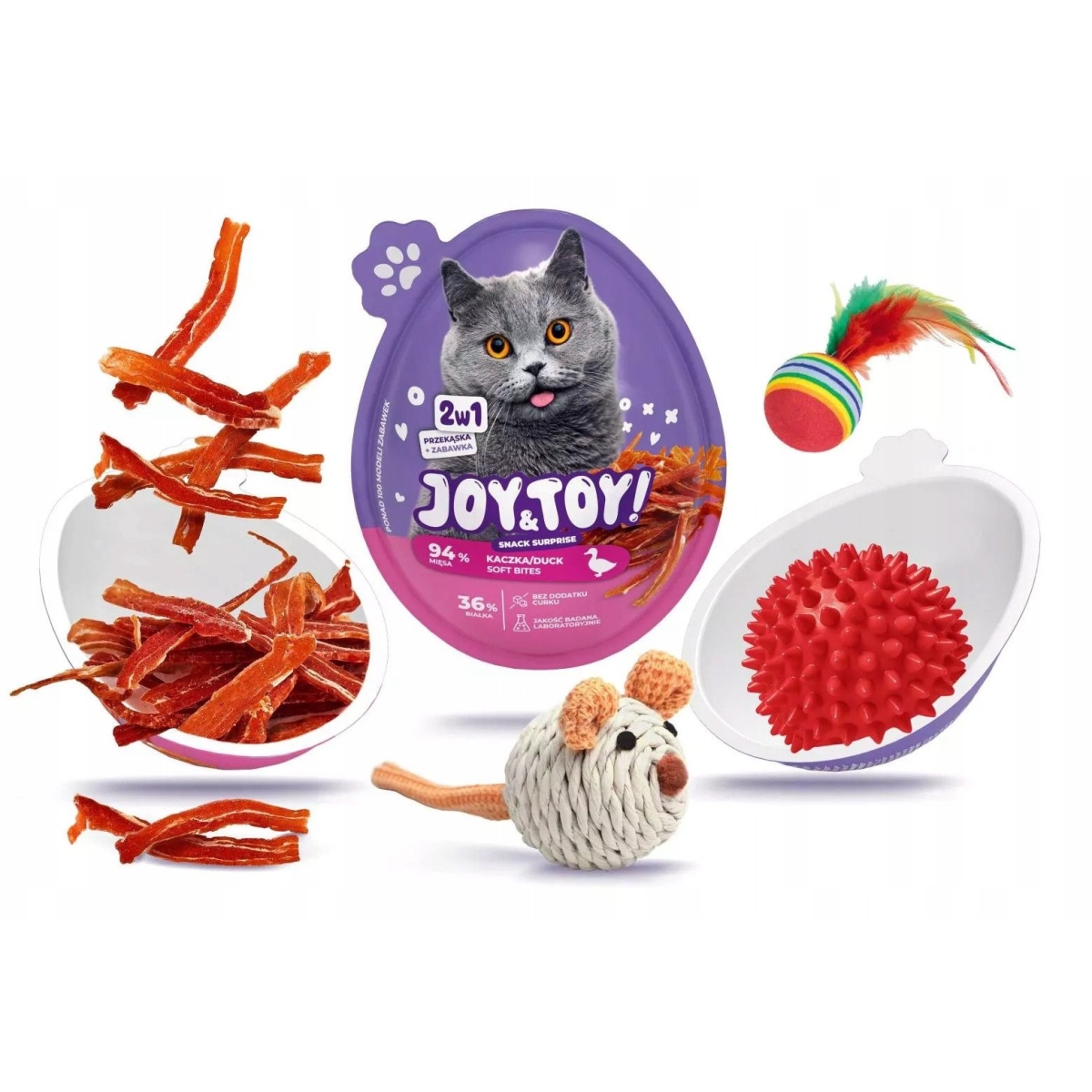 Joy&Toy! 2-1 pārsteiguma ola, kārums ar pīles garšu +rotaļlieta kaķiem - Produkta attēls