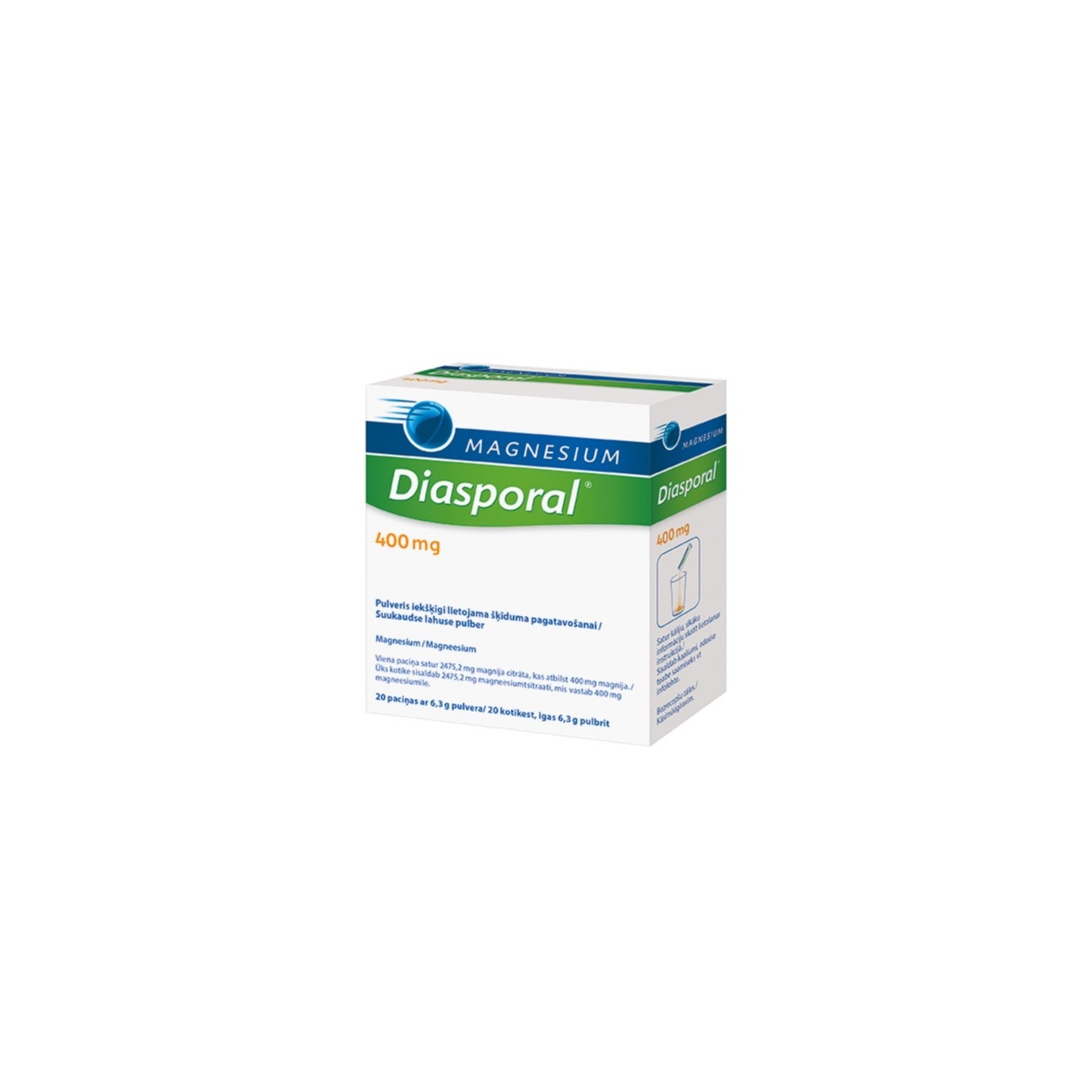 MAGNESIUM DIASPORAL PULVERIS 400MG N20 APELSĪNU - Produkta attēls