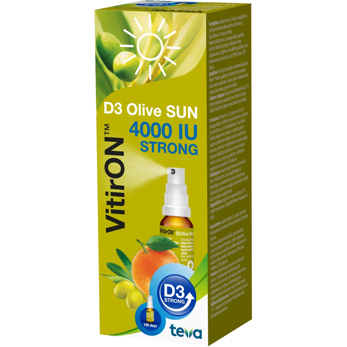 VITIRON™ D3 Olive SUN (4000 IU) aerosols, 10 ml - Produkta attēls