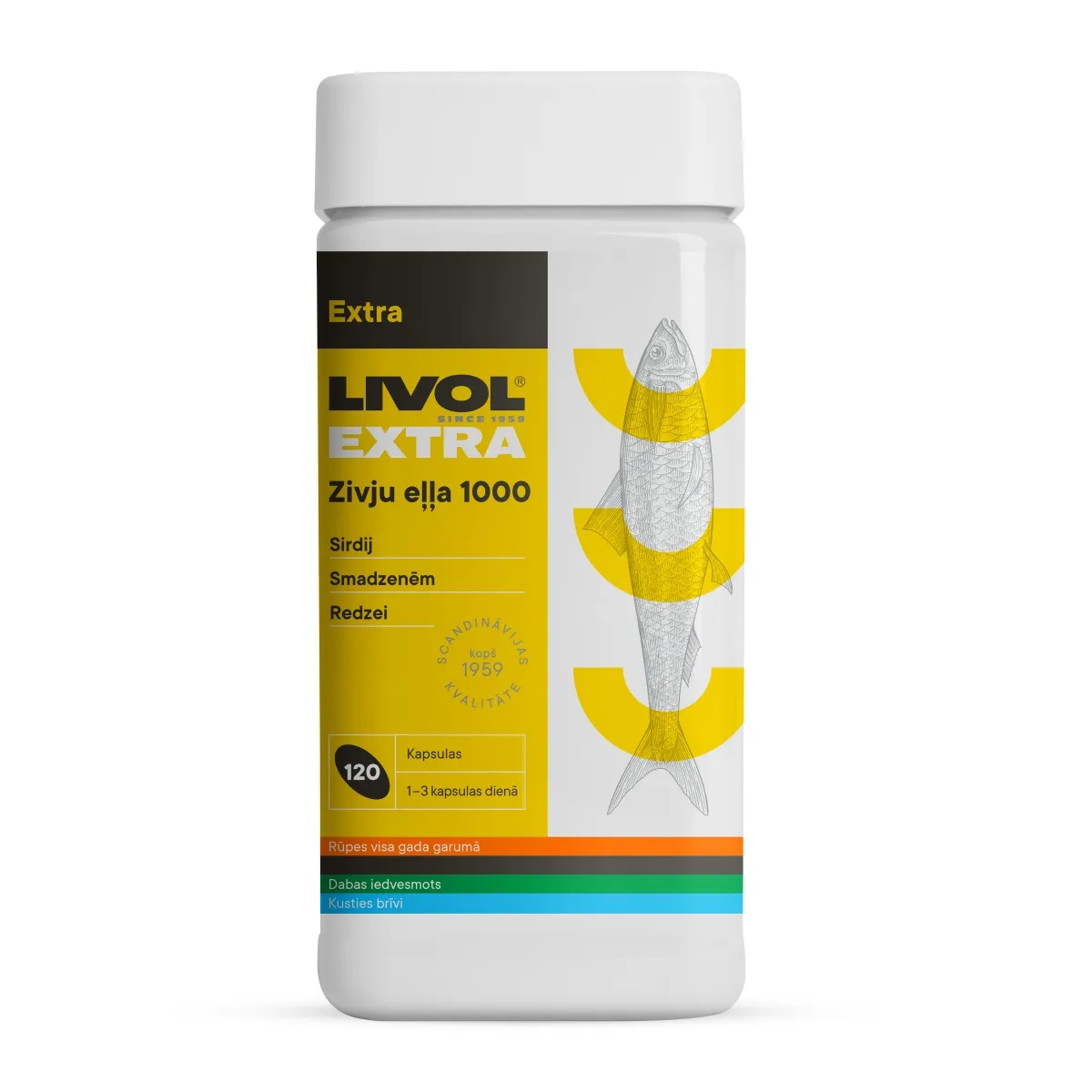 LIVOL Extra Zivju eļļas 1000mg kapsulas,  120 gab. - Produkta attēls