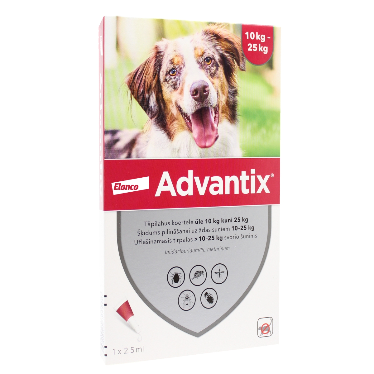 ADVANTIX 250/1250MG ŠĶĪD 2.5ML SUŅIEM 10-25KG N1 - Produkta attēls