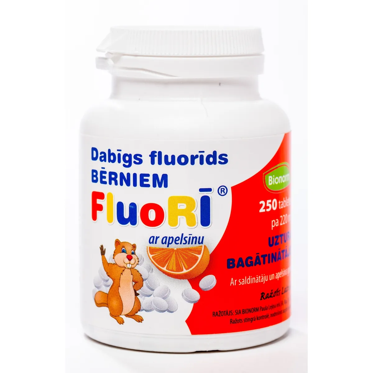 FLUORĪ 220 mg tabletes ar apelsīnu garšu, 250 gab. - Produkta attēls