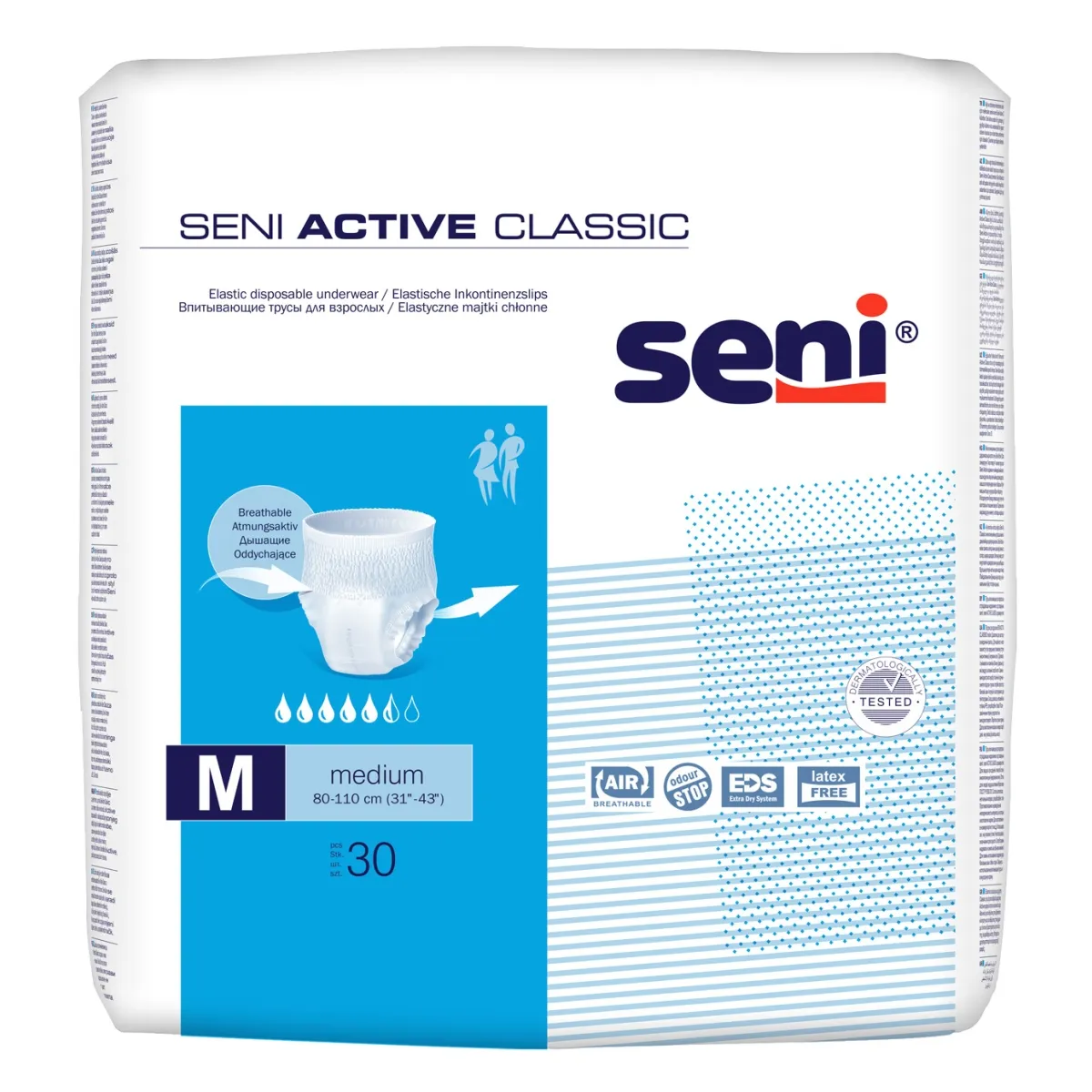 SENI ACTIVE CLASSIC biksītes pieaugušajiem, M izmērs (80-110 cm), 30 g - Produkta attēls