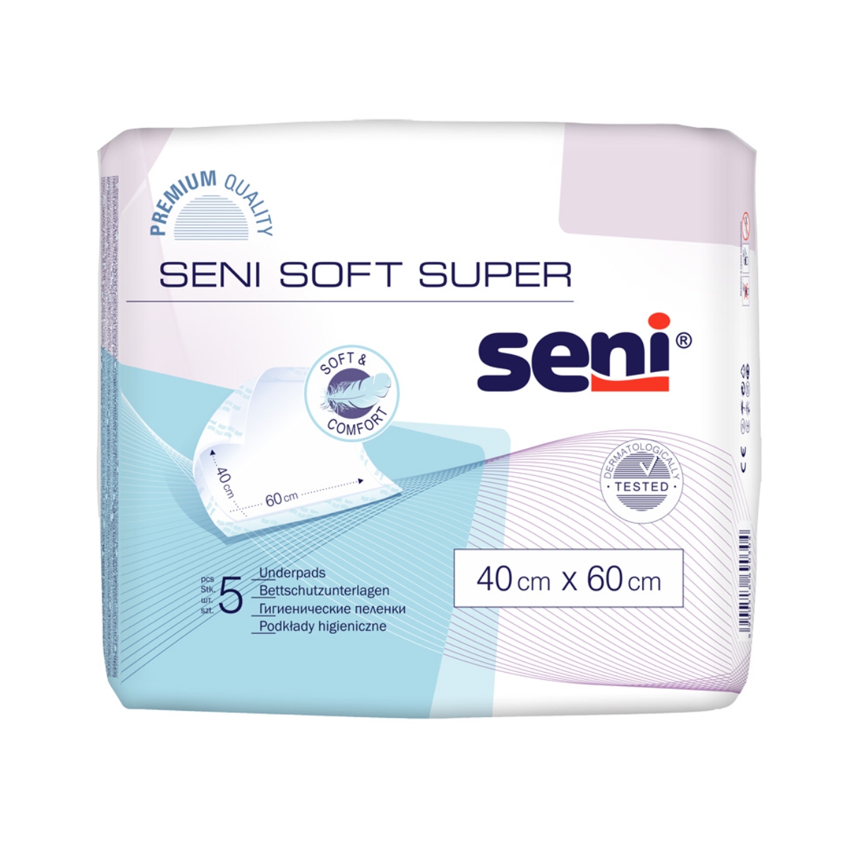 SENI SOFT SUPER absorbējošie paladziņi, 40x60 cm, 5 gab. - Produkta attēls