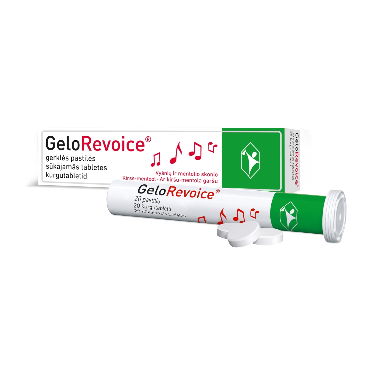 GELOREVOICE ķiršu-mentola tabletes, 20 gab - Produkta attēls