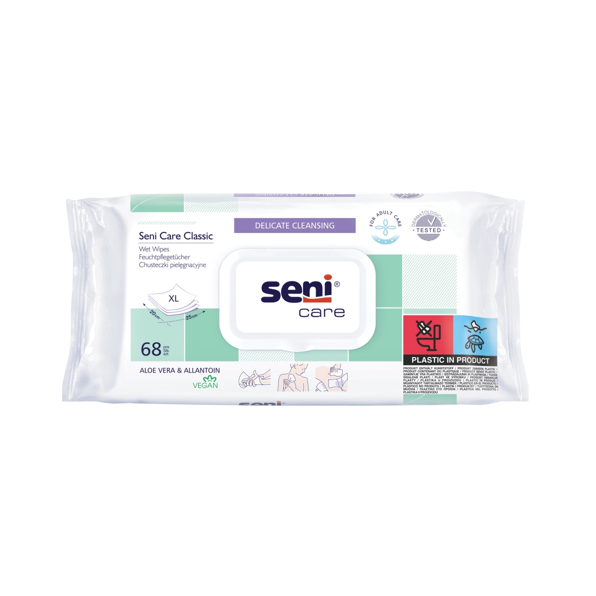 SENI CARE Classic mitrās salvetes ar vāciņu, 68 gab. - Produkta attēls