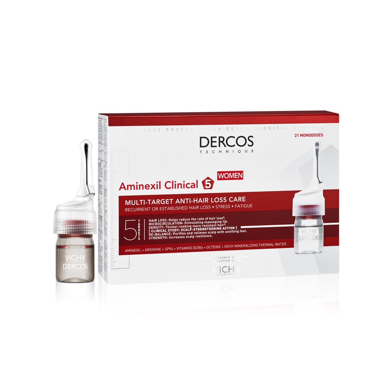 VICHY DERCOS AMINEXIL ampulas pret matu izkrišanu sievietēm, 6m lx N21 - Produkta attēls