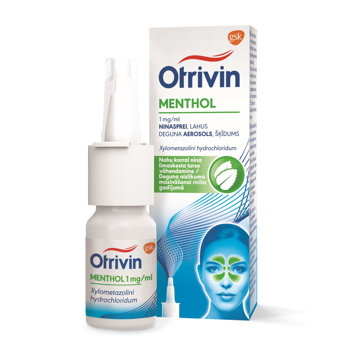 OTRIVIN MENTHOL NASAL SPRAY 0.1% DEGUNA AEROSOLS 10ML - Produkta attēls