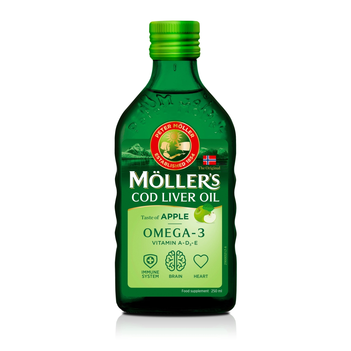 MOLLERS Zivju eļļa ar ābolu garšu, 250ml - Produkta attēls