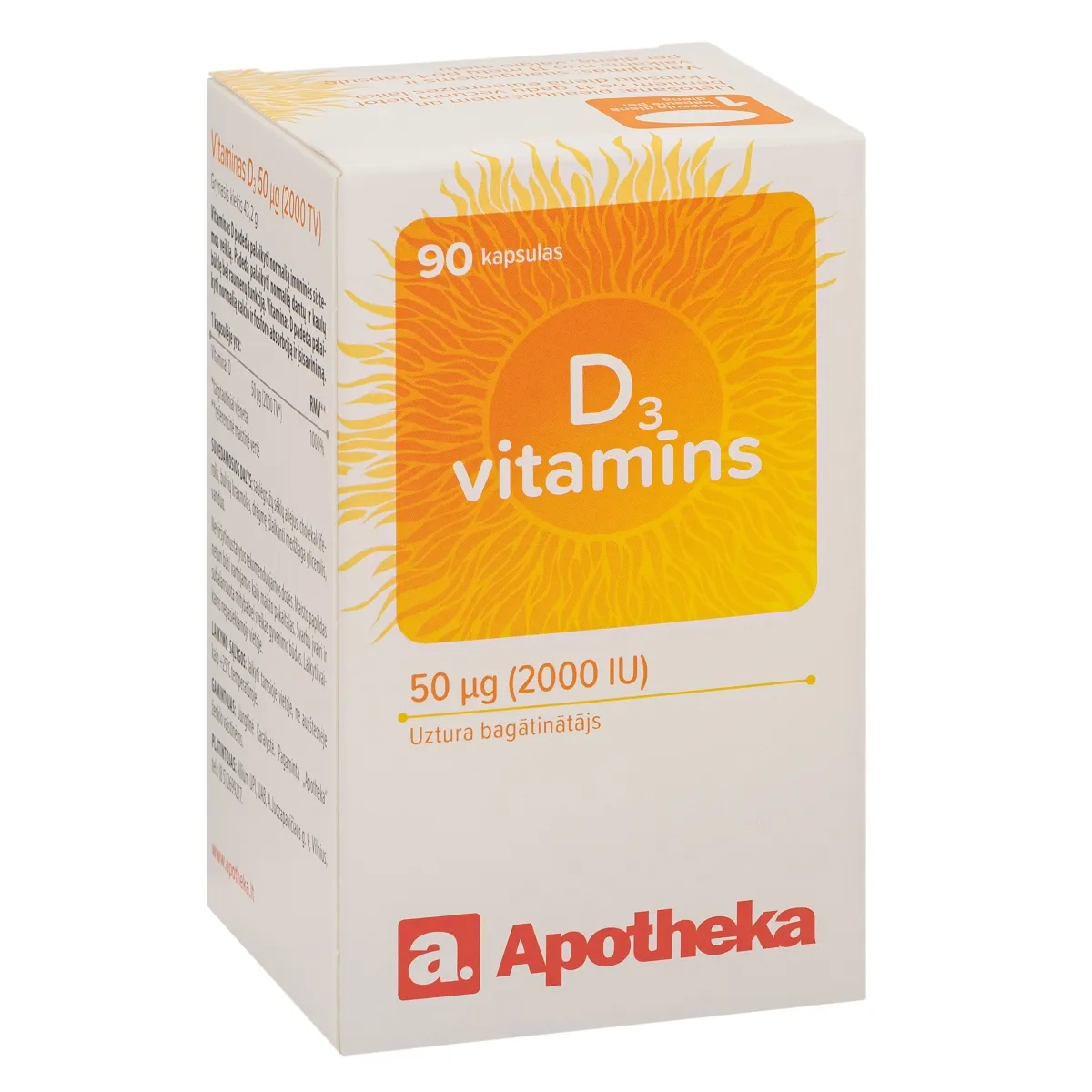 APOTHEKA D3 Vitamīns (2000 IU) kapsulas, 90 gab. - Produkta attēls